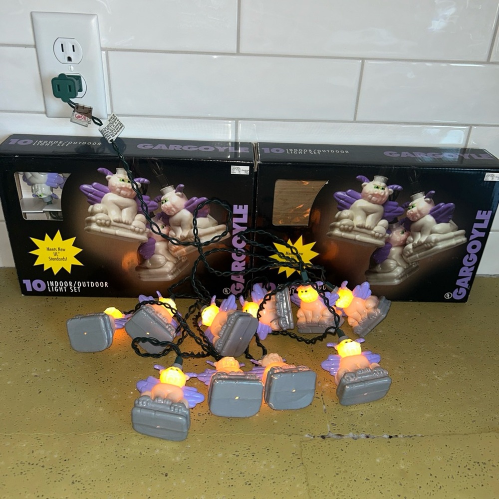 Vintage Blow Mold Halloween Gargoyle Lights 1998 X2 Sets Gothic Spooky Goth